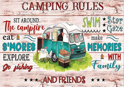 Camping Rules Sit Around The Campfire Make Memories With Family And Friends Aluminum Signs Funny Tin Sign 5.5"x8"