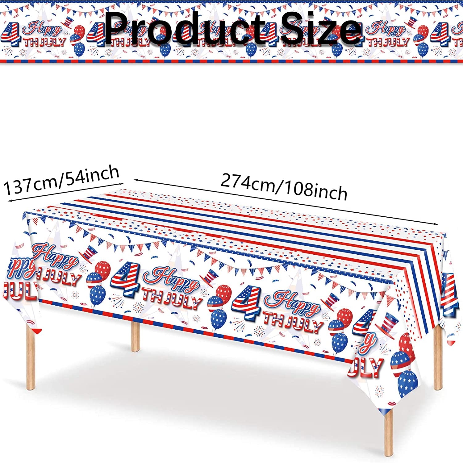 Patriotic Tablecloth, 2 Pack American Flag Tablecloths Disposable 4th of July Tablecloth, Independence Day Table Cover Fourth of July Table Cloth Patriotic Decorations Party Supplies, 54" x 108"