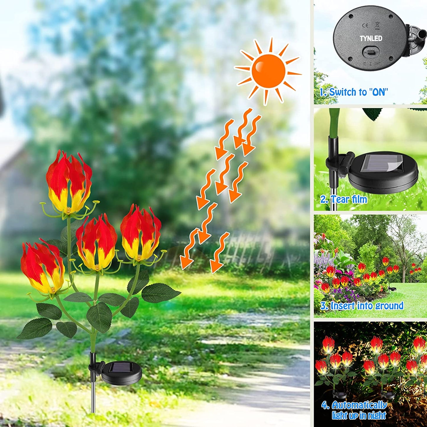 Solar Garden Lights, Newest Version Garland Lily Solar Flower Lights Outdoor Solar Powered Stake Decorative Lights for for Garden, Pathway, Patio, Front Yard Outdoor Decoration