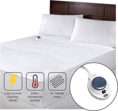 Electric Heated Warming Mattress Pad Dobby Stripe in White Size: Queen