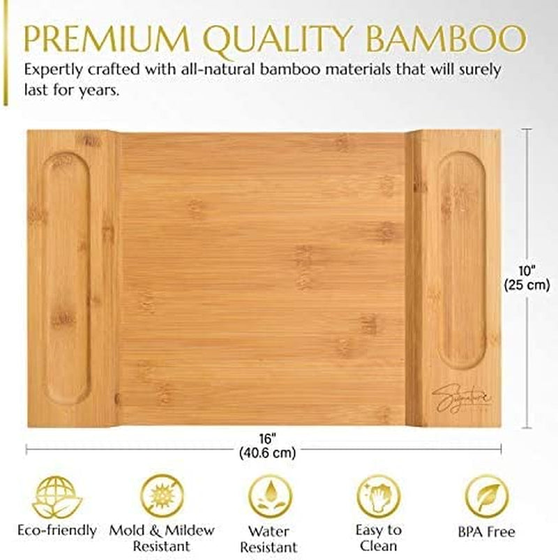 Signature Living Large Bamboo Cheese Board Charcuterie Board (16" X 10" X 1.2") Beautiful Serving Platter for Cheese, Crackers, Meat, Fruit - Durable Wooden Charcuterie Serving Board