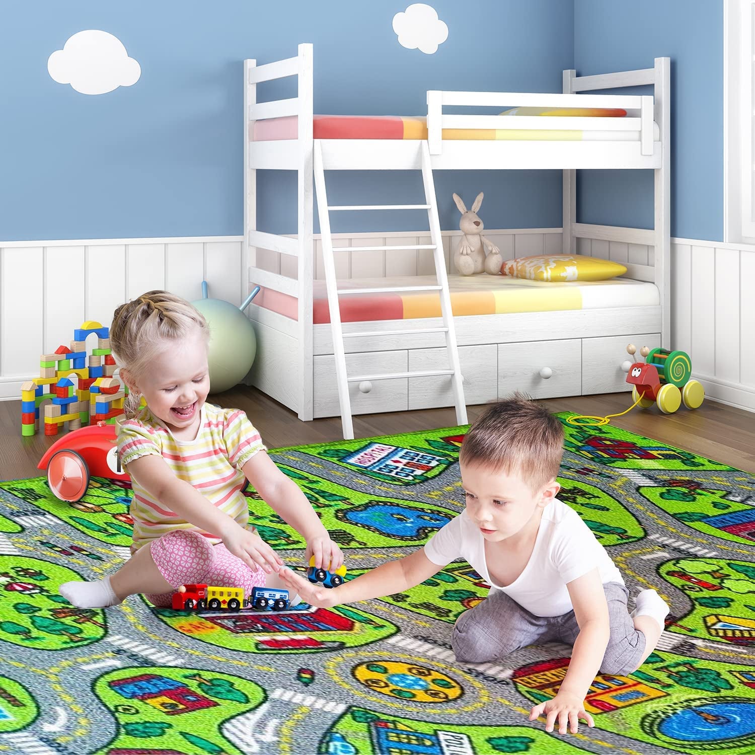 Kids Playmat Car Rug -Educational Car Rugs for Kids Road and Traffic Carpet Multi Color Play Rug - Kids Rugs for Playroom & Kids Bedroom Best Car Rugs for Kids and Kids Play Rug Ages 3 4 5 6