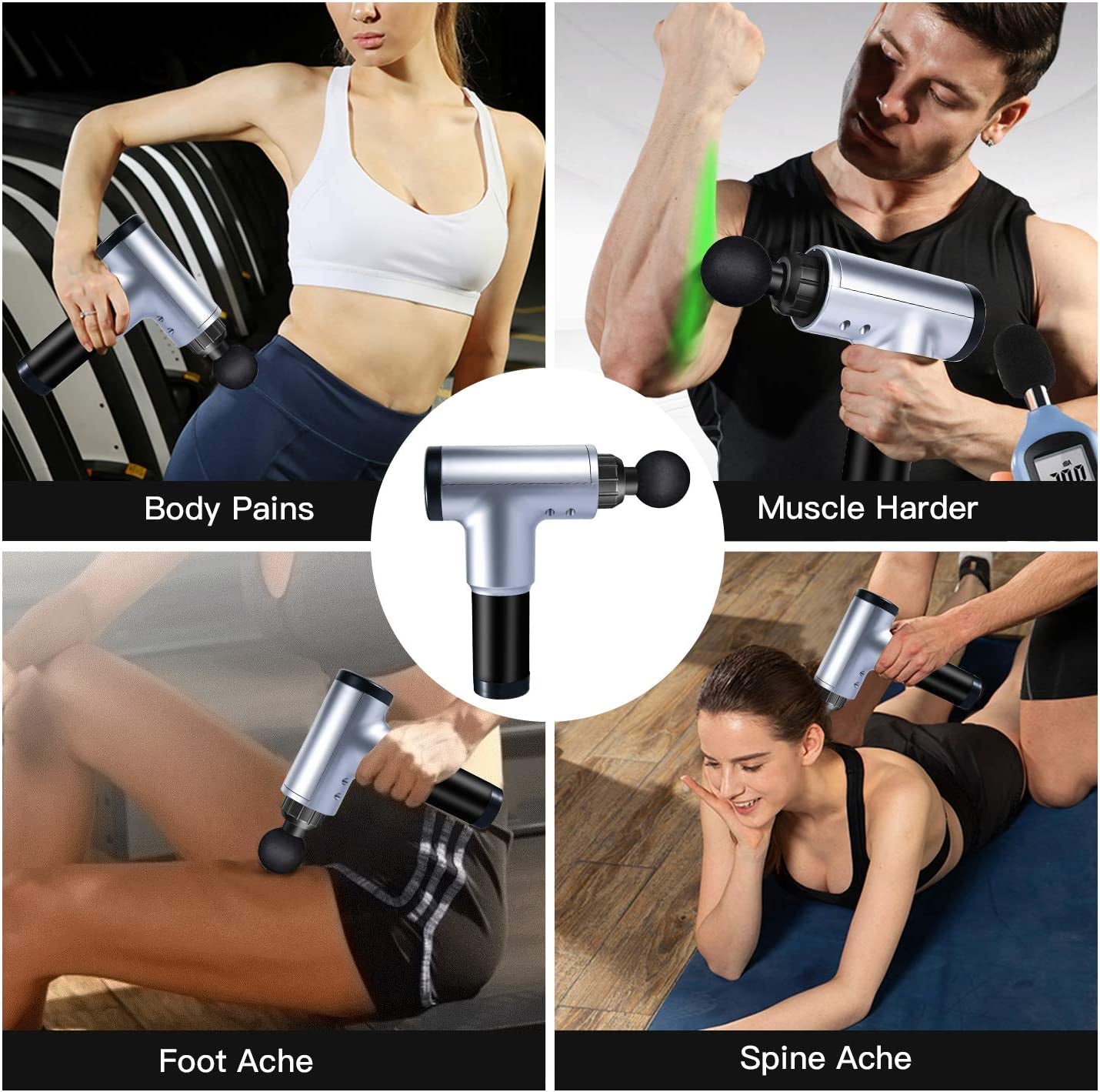 Deep Tissue Fascial Massage Gun, 6 Adjustable Speed 4 Detachable Head, Cordless Handheld Percussion Massage Gun Deep Tissue for Muscles Deep Relaxation
