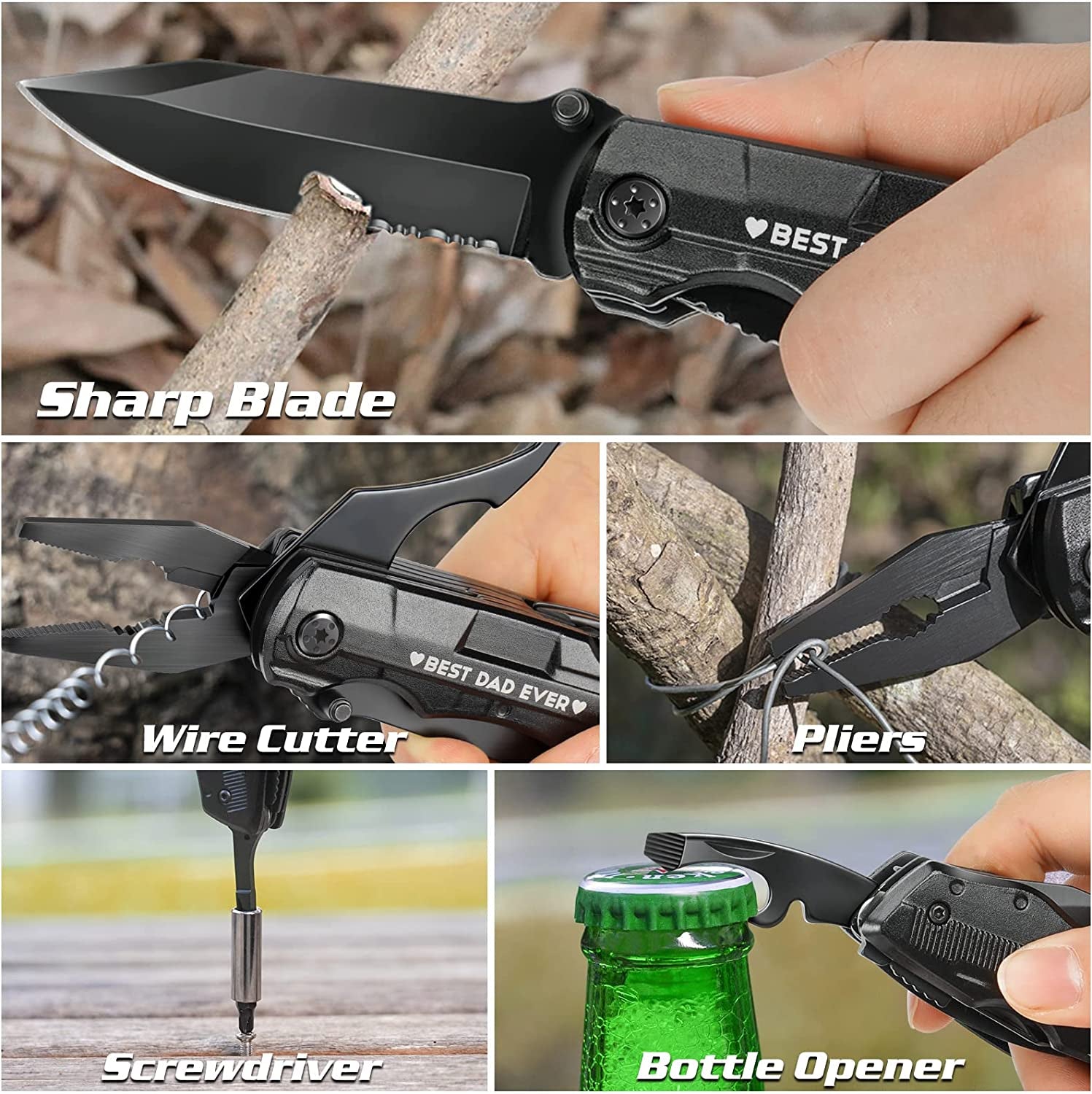 Gifts for Dad from Daughter Son,Fathers Day Birthday Christmas Dad Gifts,Multitool Knife "BEST DAD EVER",Multi tool for Climbing,Camping,Cycling,Hiking