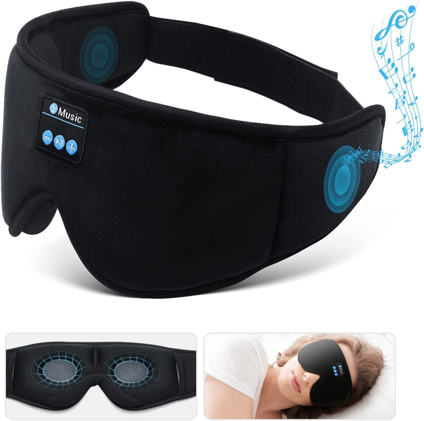 Bluetooth Sleep Eye Mask 3D Sleep Headphone with Headphones with Speakers and Microphone, Wireless Music Sleeping Eye Mask Washable Earbuds for Side Sleeper, Air Travel, Office Nap, Meditation