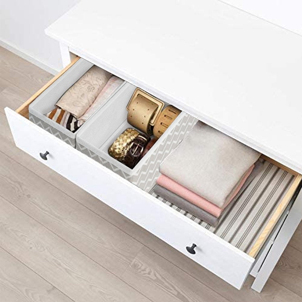 6-Piece Foldable Fabric Storage Box, Foldable Closet Organizer, Fabric Storage Cube, Dresser Drawer Organizer, Container with Drawer Divider, Clothes,Socks, Underwear Storage Box, White