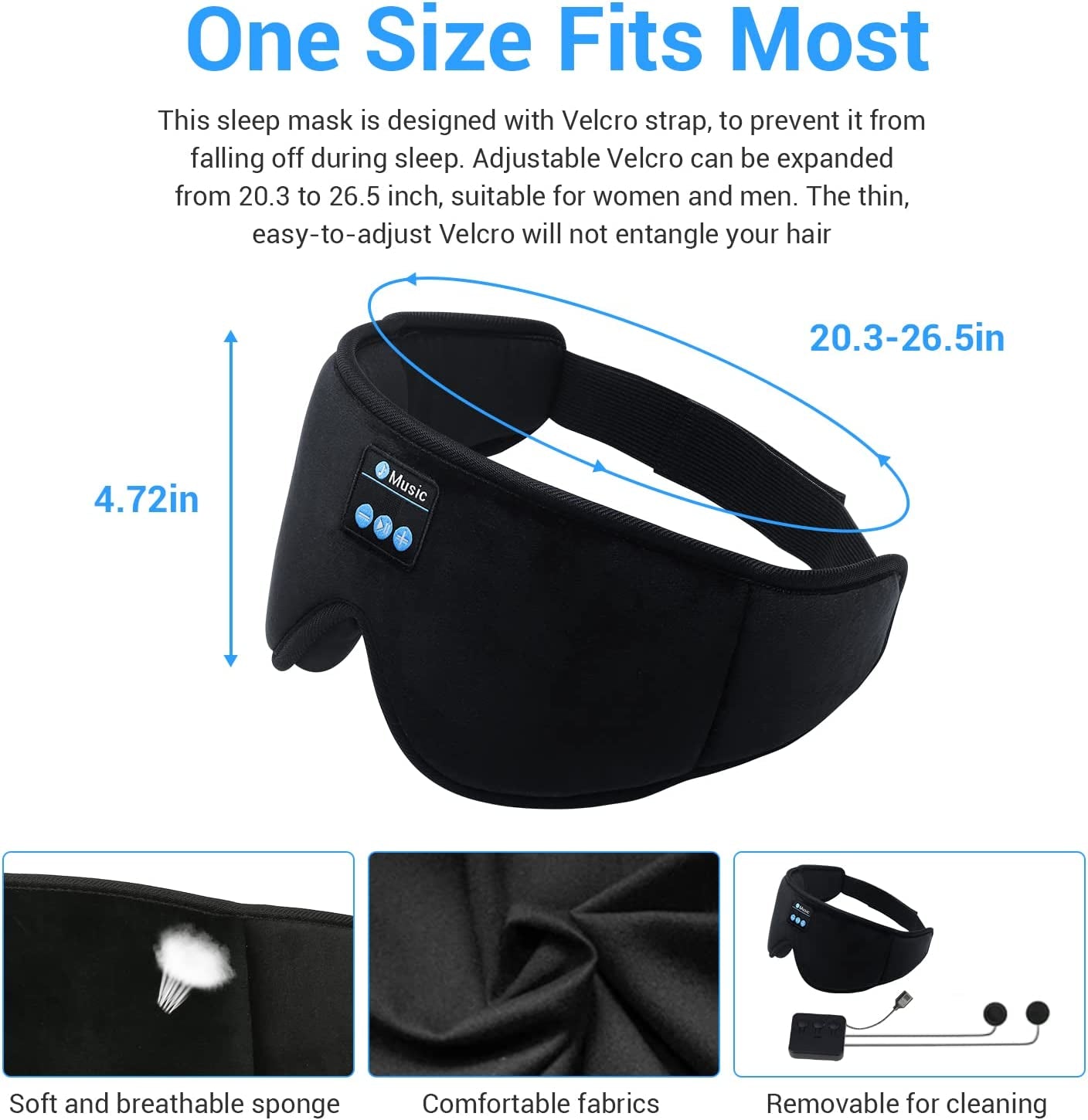 Bluetooth Sleep Eye Mask 3D Sleep Headphone with Headphones with Speakers and Microphone, Wireless Music Sleeping Eye Mask Washable Earbuds for Side Sleeper, Air Travel, Office Nap, Meditation