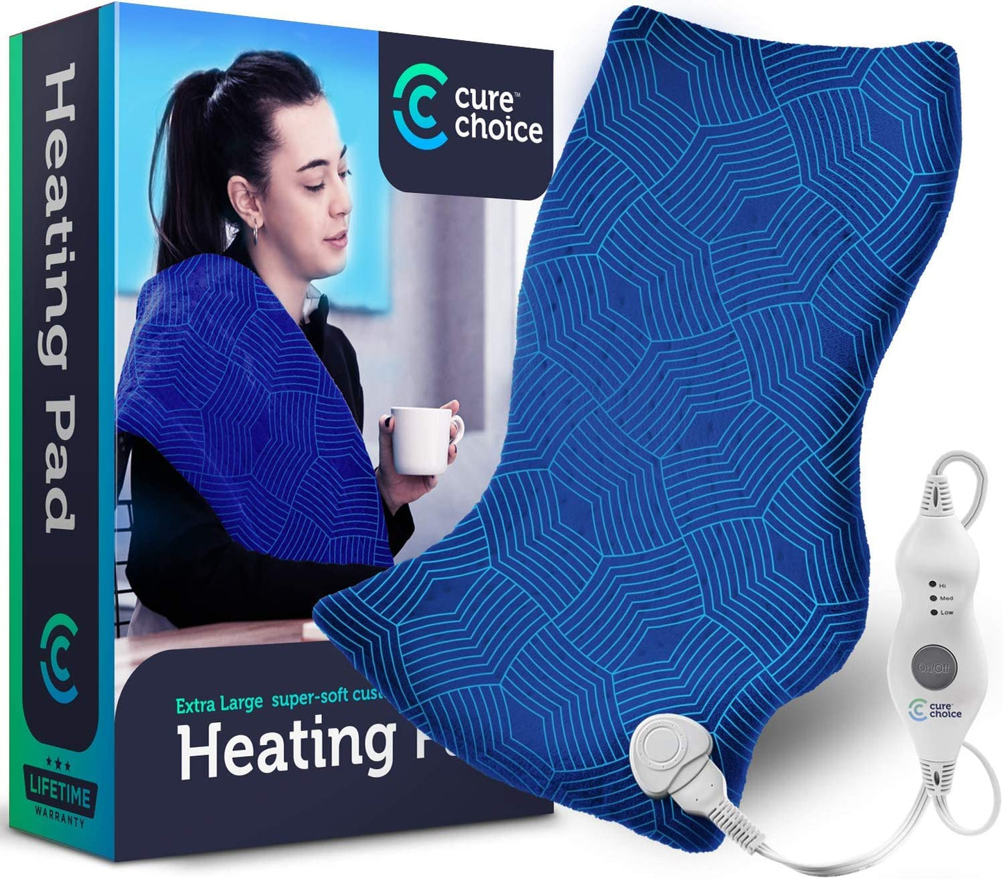 Large Electric Heating Pad for Back Pain Relief + Storage Pouch, Ultra Soft 12"X24" Heating Pad for Muscle Cramps - Heated Pad with Adjustable Temperature Settings, Safe Auto Shut