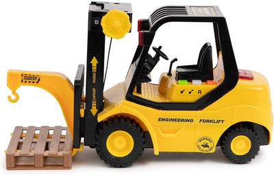 Forklift Truck with Pallet & Cargo – Friction Powered Wheels & Manual Lifting Control - Heavy Duty Plastic Lifting Vehicle Toy for Kids & Children by Toy to Enjoy