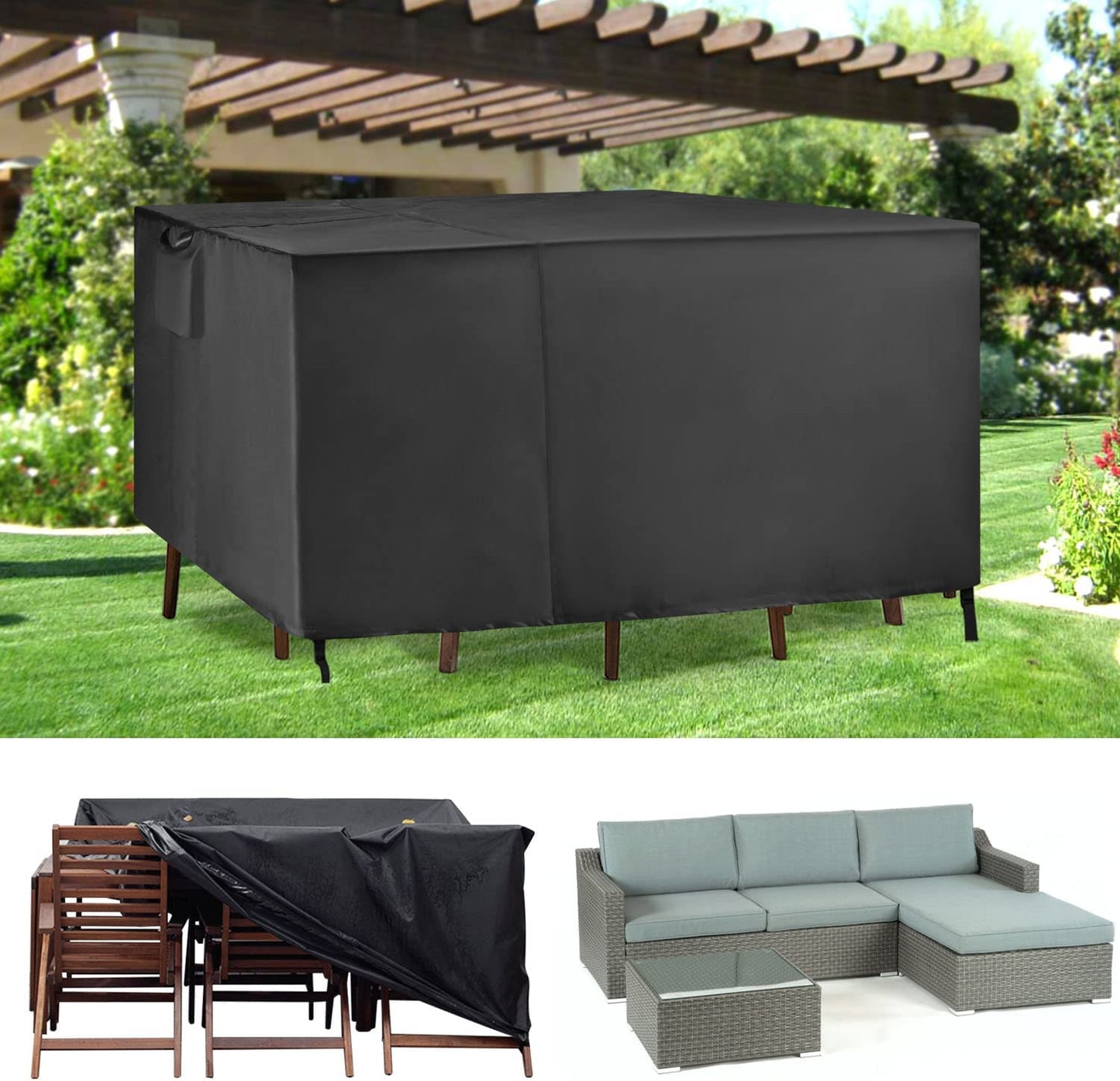 Patio Furniture Covers, Waterproof Outdoor Table Cover 600D Heavy Duty Rectangle Outdoor Sectional Couch Sofa Cover with 4 Windproof Buckles