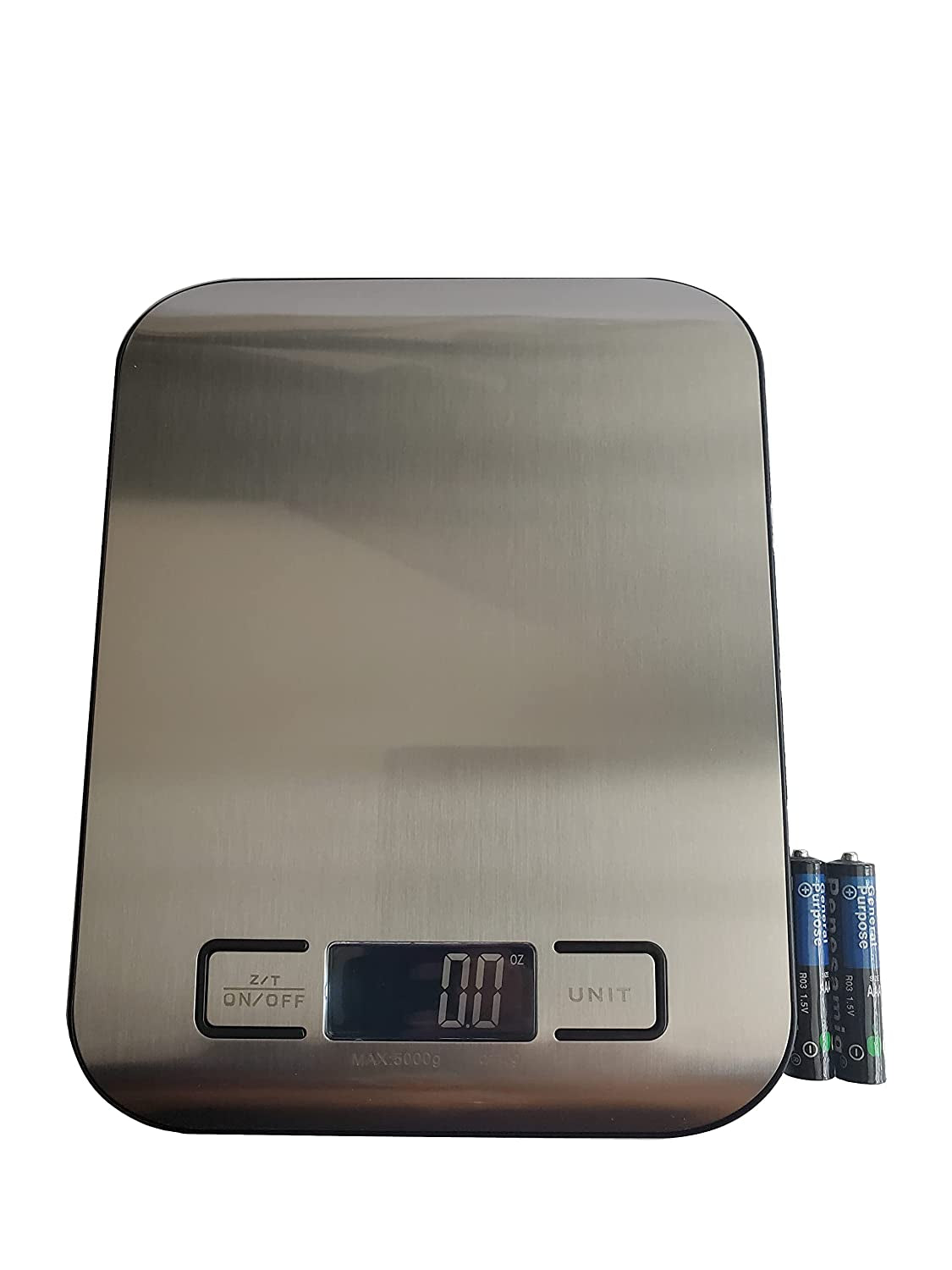 Multifunction Digital Kitchen Scale for Food, 11lbs/ 5000g Max, Stainless Steel, LCD Display with Batteries Included