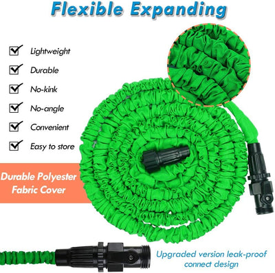 Expandable Garden Hose Lightweight Water Hose with 7 Functions Spray Nozzle,Flexible Gardening Hose Leakproof Double Latex Core Collapsible Hose for Gardening Lawn Washing