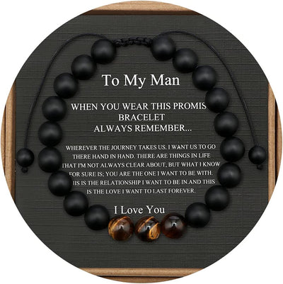  Tiger Eye Beaded Bracelets for Men To My Boyfriend Husband Son Brother Grandson Mens Bracelet Anniversary Birthday Christmas Father's day Gifts for Him