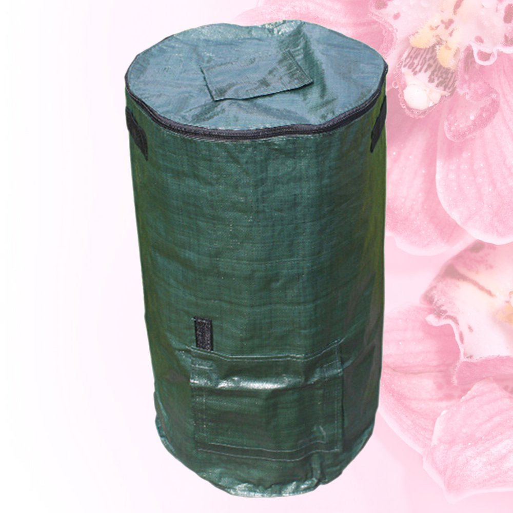 1 Pc 58L Garbage Storage Bag Portable Garden Leaf Trash Grass Collection Bucket with Cover for Garden Courtyard (Green)