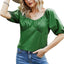 LYANER Women's V Neck Puff Sleeve Ruched Loose Fit Casual Blouse Tunic Top Shirt