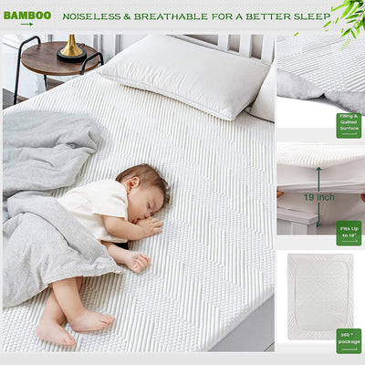 GRT Bamboo Cooling Waterproof Mattress Protector Twin Size - 3D Air Fiber Mattress Cover Breathable Ultra Soft, Mattress Pad Noiseless Fits up to 19'' Deep Mattress Washable