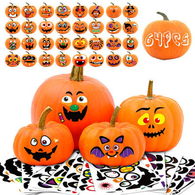  64 Packs Halloween Stickers Pumpkin Decorating Stickers for Children , 32 Sheet Small Pumpkin Face Stickers for Halloween Party Supplies Trick or Treat Party Favors