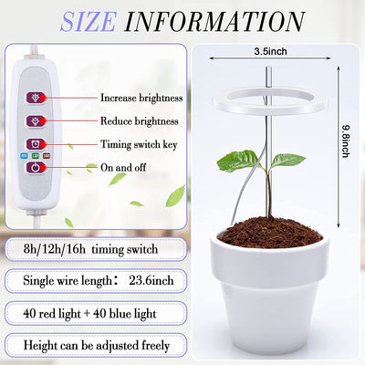 LED Grow Light for Indoor Plants 4 Heads Height Adjustable Plant Growing Lamp Plant Auto Timing Switch Annular Light, Idea for Small Plant Light Home Decoration