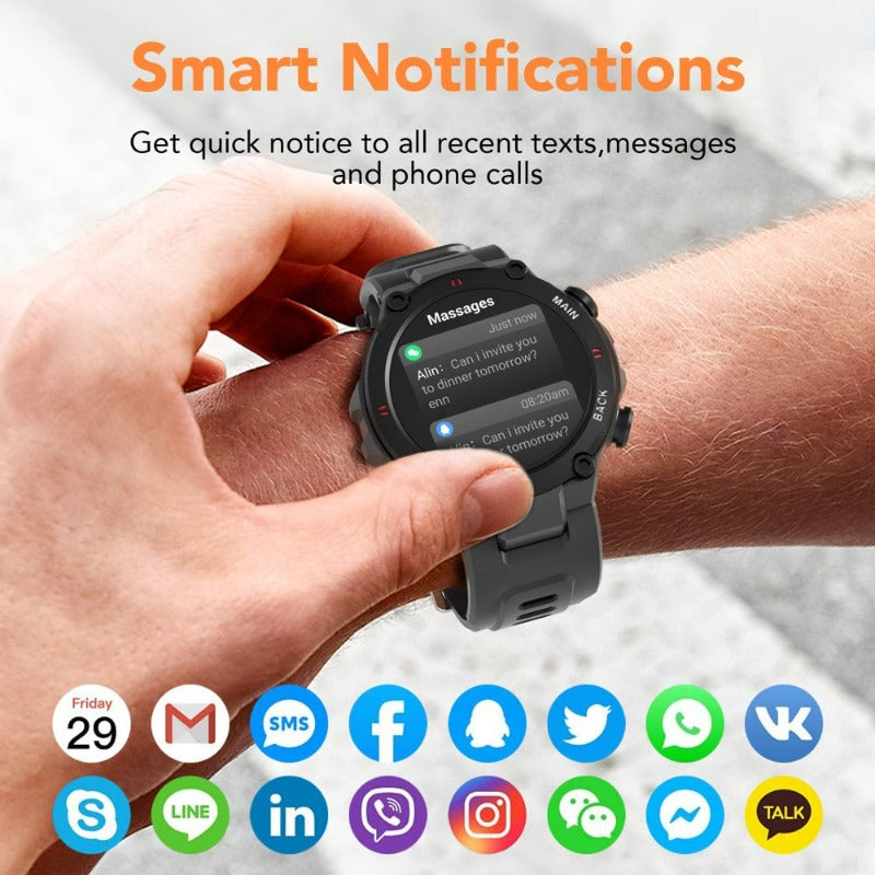  Military Smart Watch /Bluetooth Call /Waterproof/ Multiple Sports Modes /Pedometer/ Heart Rate/ Blood Oxygen Monitoring for Android /Apple Phone 