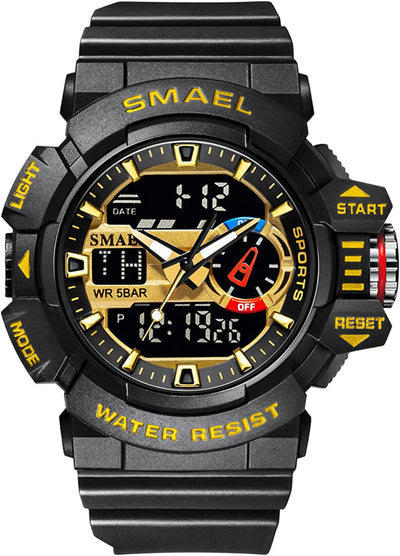 Military Watch for Men 50M Waterproof Clocks Luminous Hands Digital Wristwatches Black Gold Rubber Bracelet Sport Watches