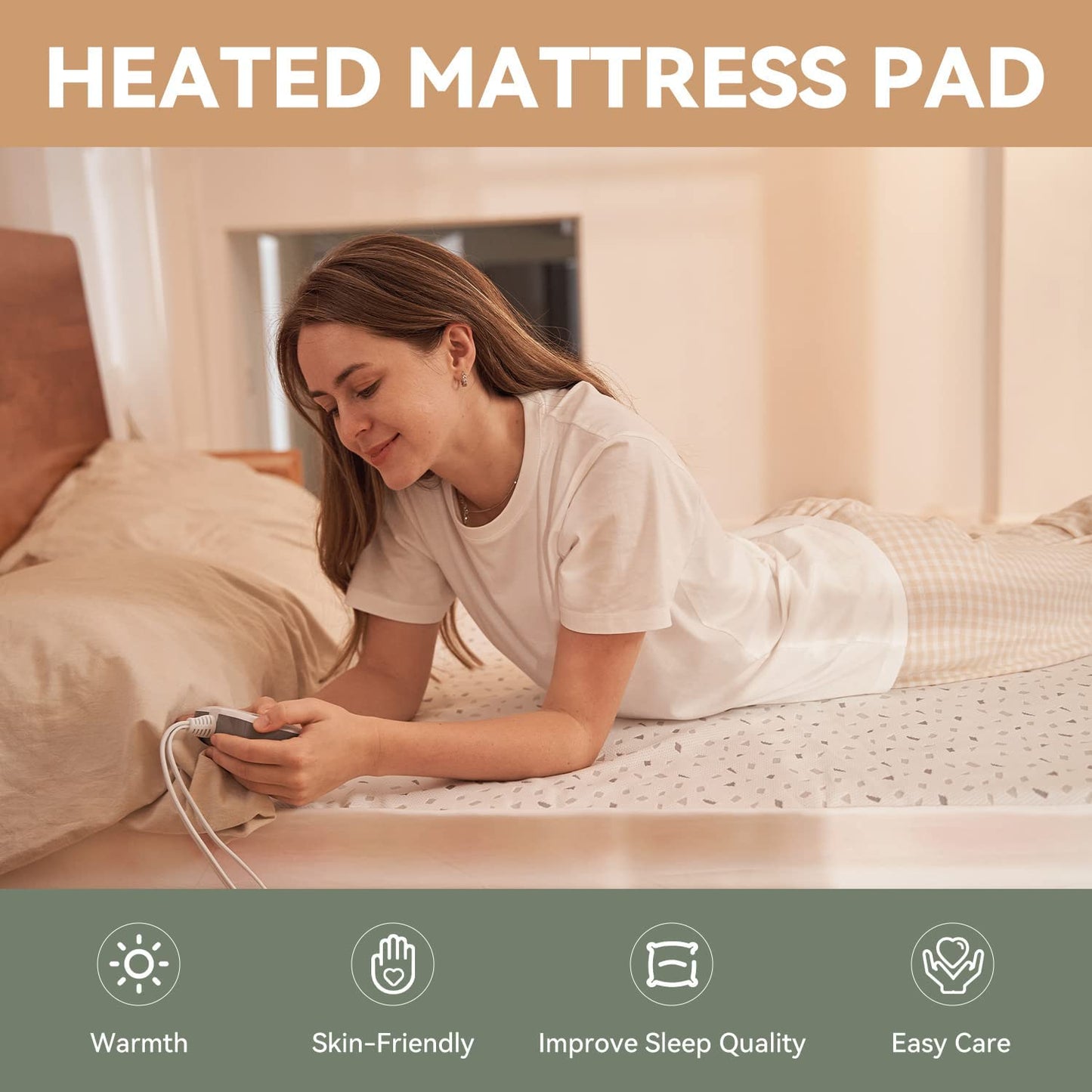 Warm Storm Heated Mattress Pad Queen 60X80 Inch, Electric Bed Warmer 10 Heat Settings and Dual Controller, 1-12 Hours Timed Off, Machine Washable