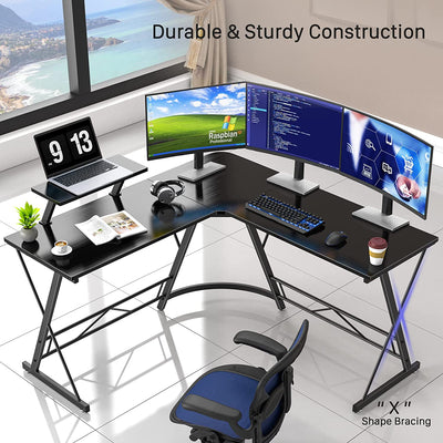 L Shaped Desk, Computer Corner Desk, Home Gaming Desk, Office Writing Workstation with Large Monitor Stand, Space-Saving, Easy to Assemble, Black