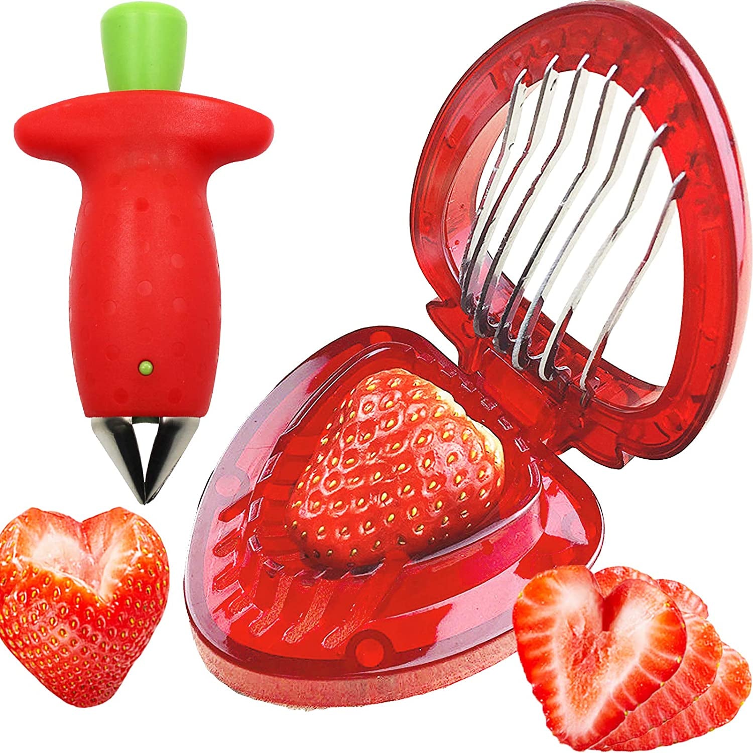 Strawberry Huller Stem Remover and Strawberry Slicer Set,Potatoes Pineapples Carrots Tomato Corer Slicer Cherry Pitter,Fruit Picker Stalks Tools,Stainless Steel Blade Kitchen Tools and Gadgets