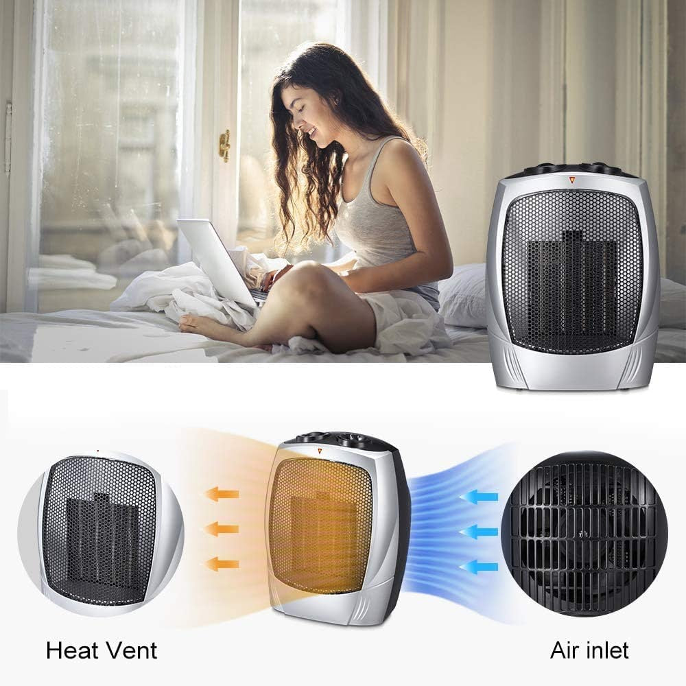 Kismile Small Space Heater Electric Portable Heater Fan for Home and Office Ceramic Fan Heaters with Adjustable Thermostat, 750W/1500W
