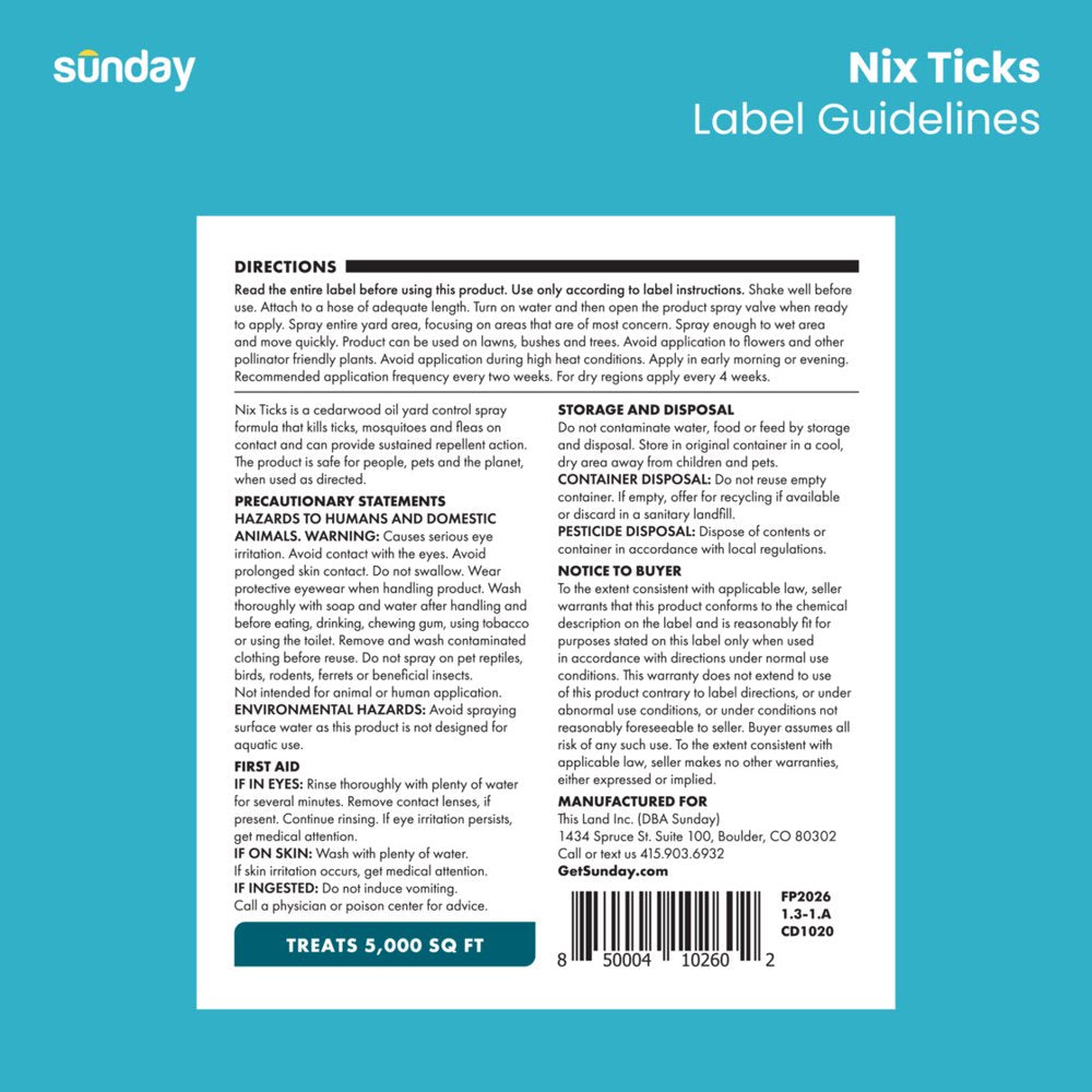 Sunday Nix Ticks Plant-Based Bug Control Spray & Repellent
