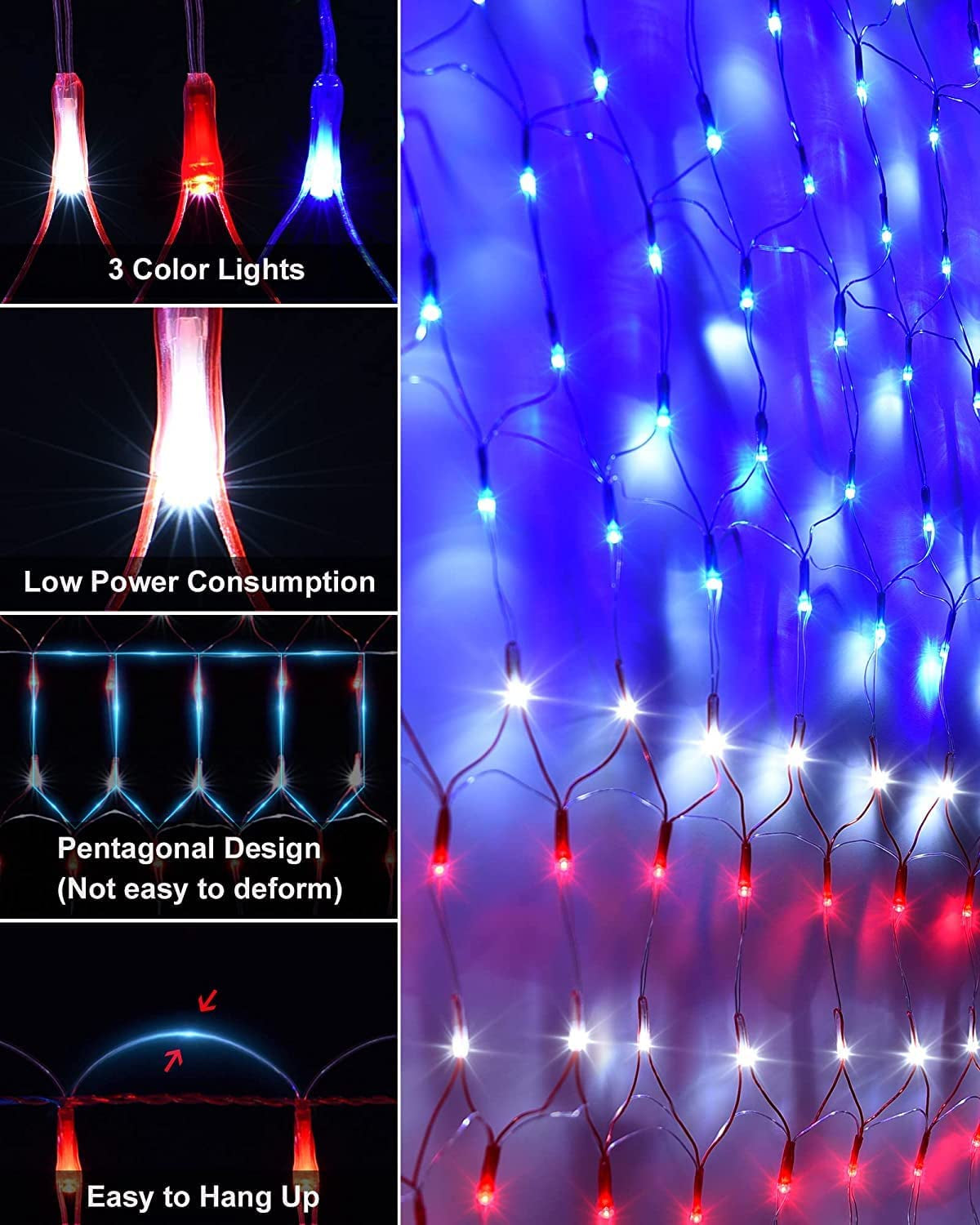  LED American Flag Lights for Outdoors,Waterproof 420 LED USA Flag Net Light for Christmas, Fourth of July, Memorial Day, Independence Day, Veterans Day