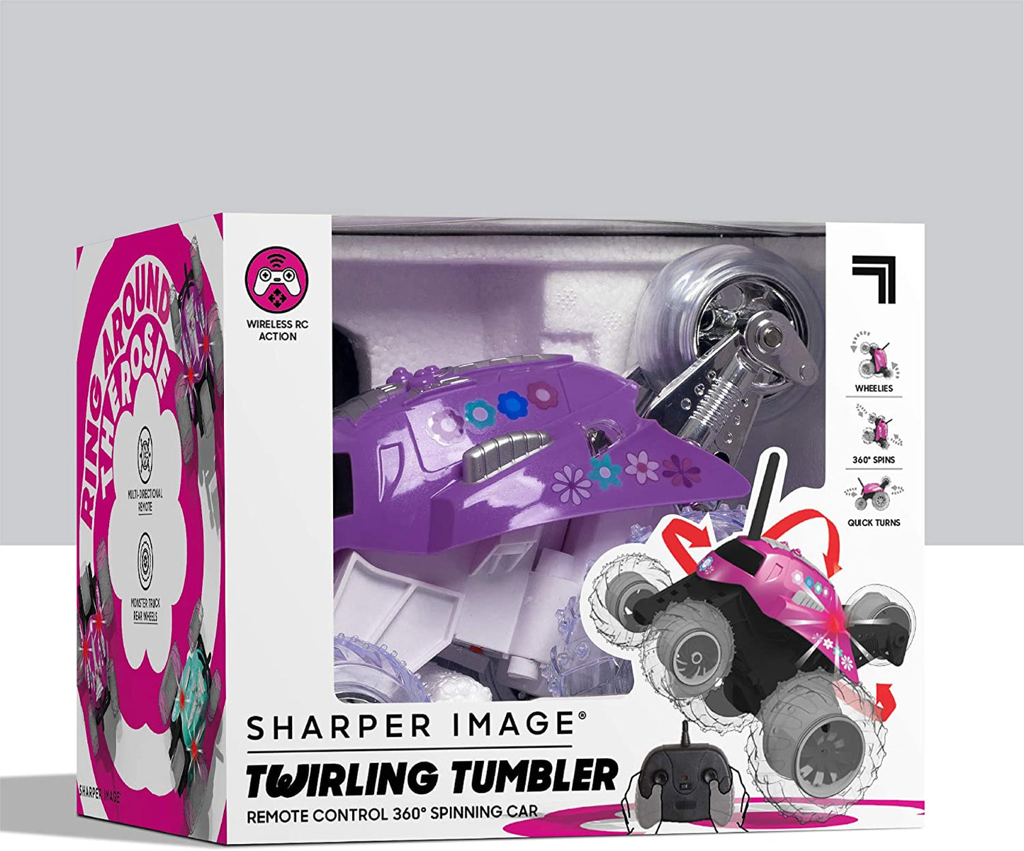 SHARPER IMAGE Thunder Tumbler Toy RC Car for Kids, Remote Control Monster Spinning Stunt Mini Truck for Girls and Boys, Racing Flips and Tricks with 5Th Wheel, 27 Mhz Purple