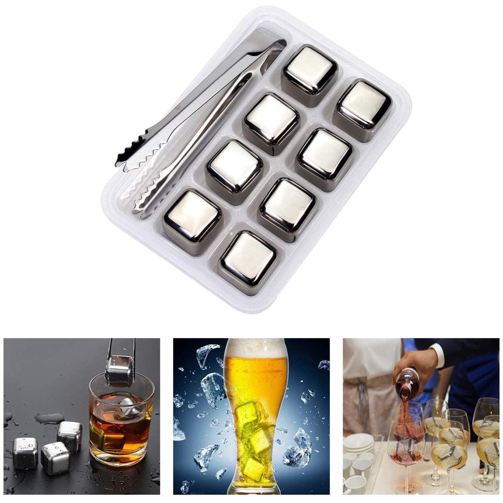8 Pcs Whiskey Stones Reusable Ice Cubes for Drinks Rocks with Tongs & Freezer Storage Tray