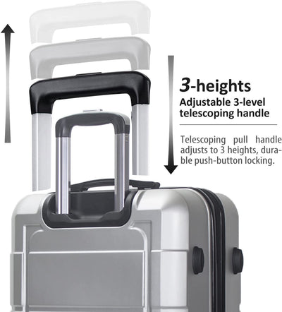 Spexlb Luggage 3 Piece Set Carry on Suitcase PC+ABS Spinner Built-In TSA Lock, Silver, (20/24/28)
