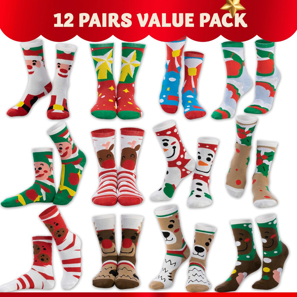 12 Pairs Christmas Holiday Cotton Socks Set