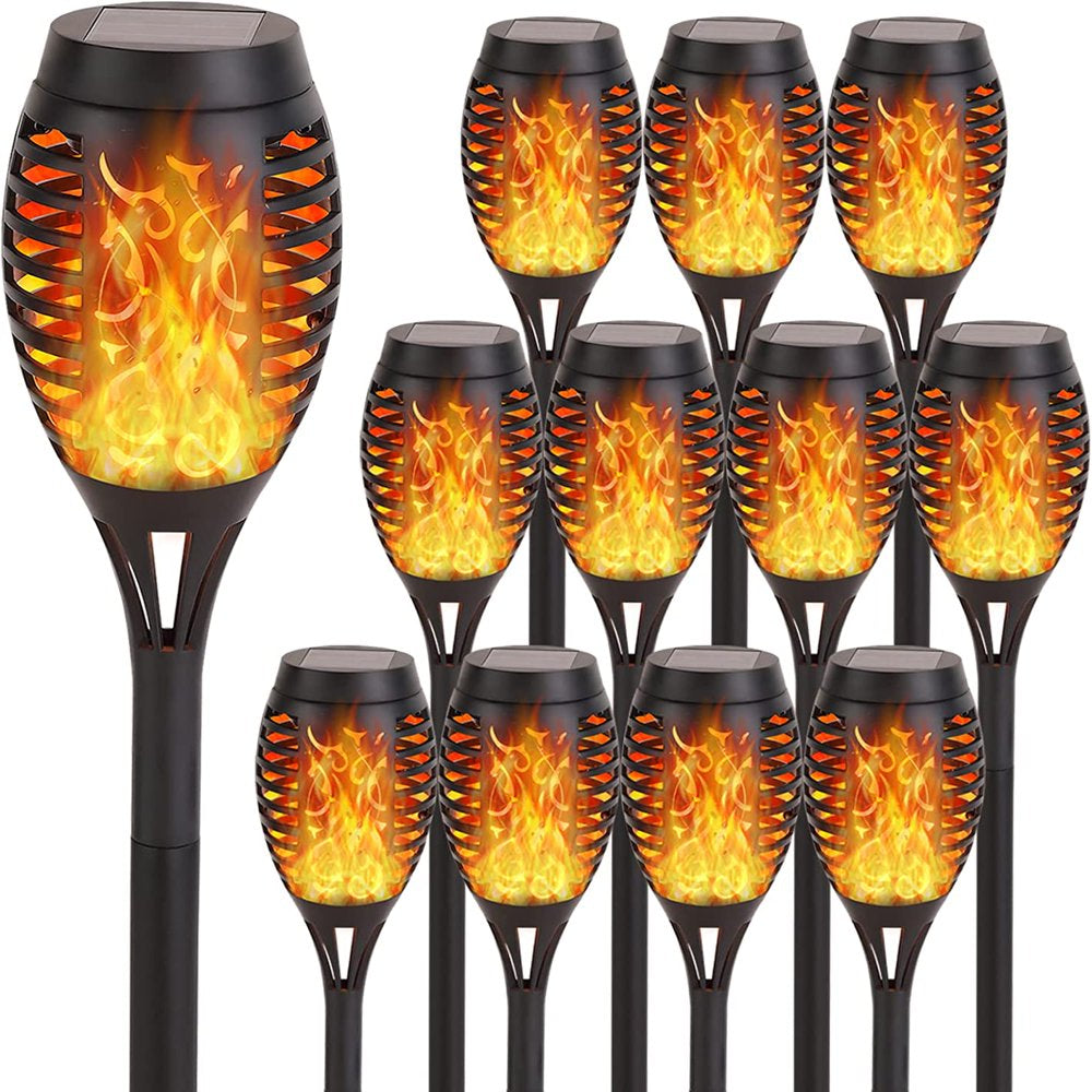 4 Pack Solar Torch Lights with Flickering Flame Outdoor, Waterproof Dancing Flickering Flame Torch Light, LED Outdoor Landscape Decoration Light for Garden Patio Pathway, Auto On/Off Dusk to Dawn
