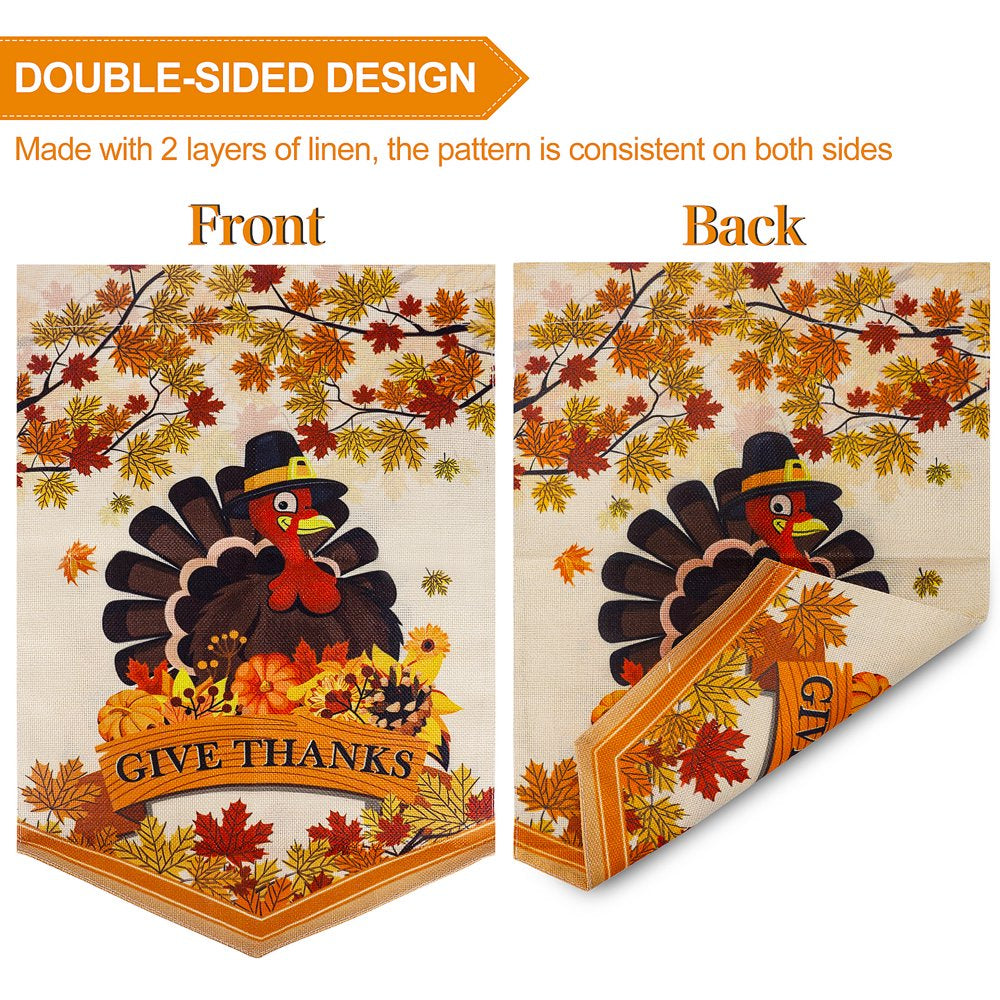 Garden Flag Double Sided Fall Signs Turkey Applique Garden Decor