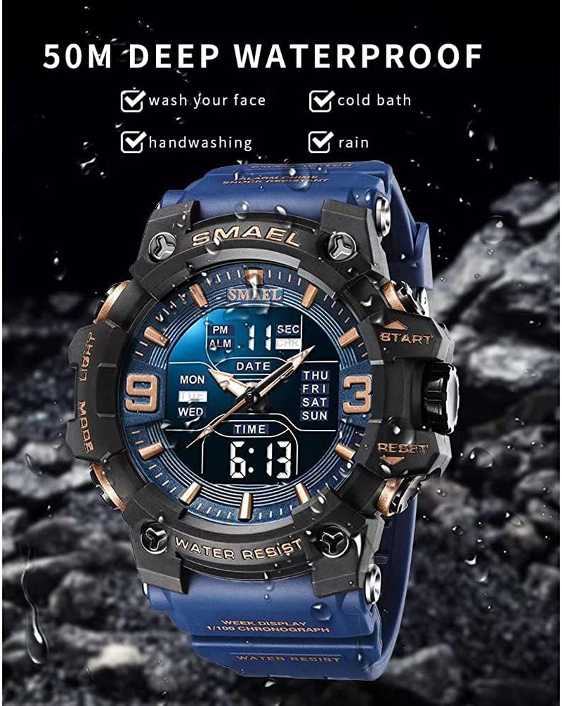 Men's Military Watches Outdoor Sports Digital Watch Waterproof LED Date Alarm Wrist Watches for Men