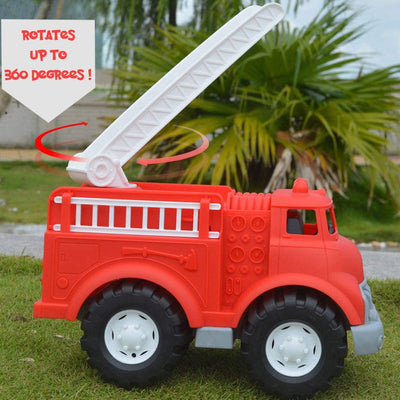 Big Plastic Toy Fire Truck for Toddlers Boys and Girls | Red Fireman Engine Vehicle with Rescue Ladders for Indoor and Outdoor Imaginative Play (Red)