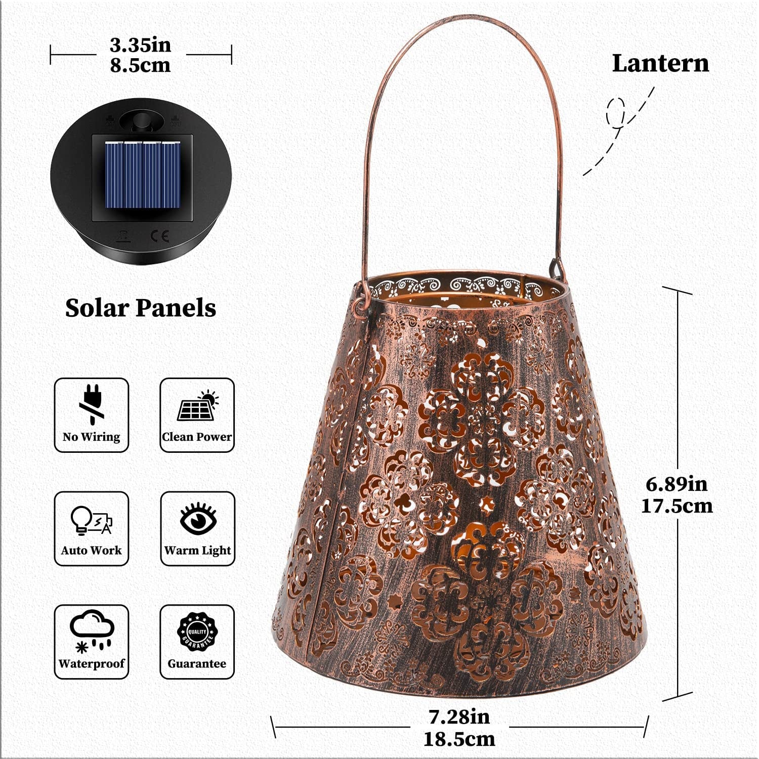 Hanging Solar Powered Lantern Light Outdoor Decor Light with Handle,Waterproof ,Retro 