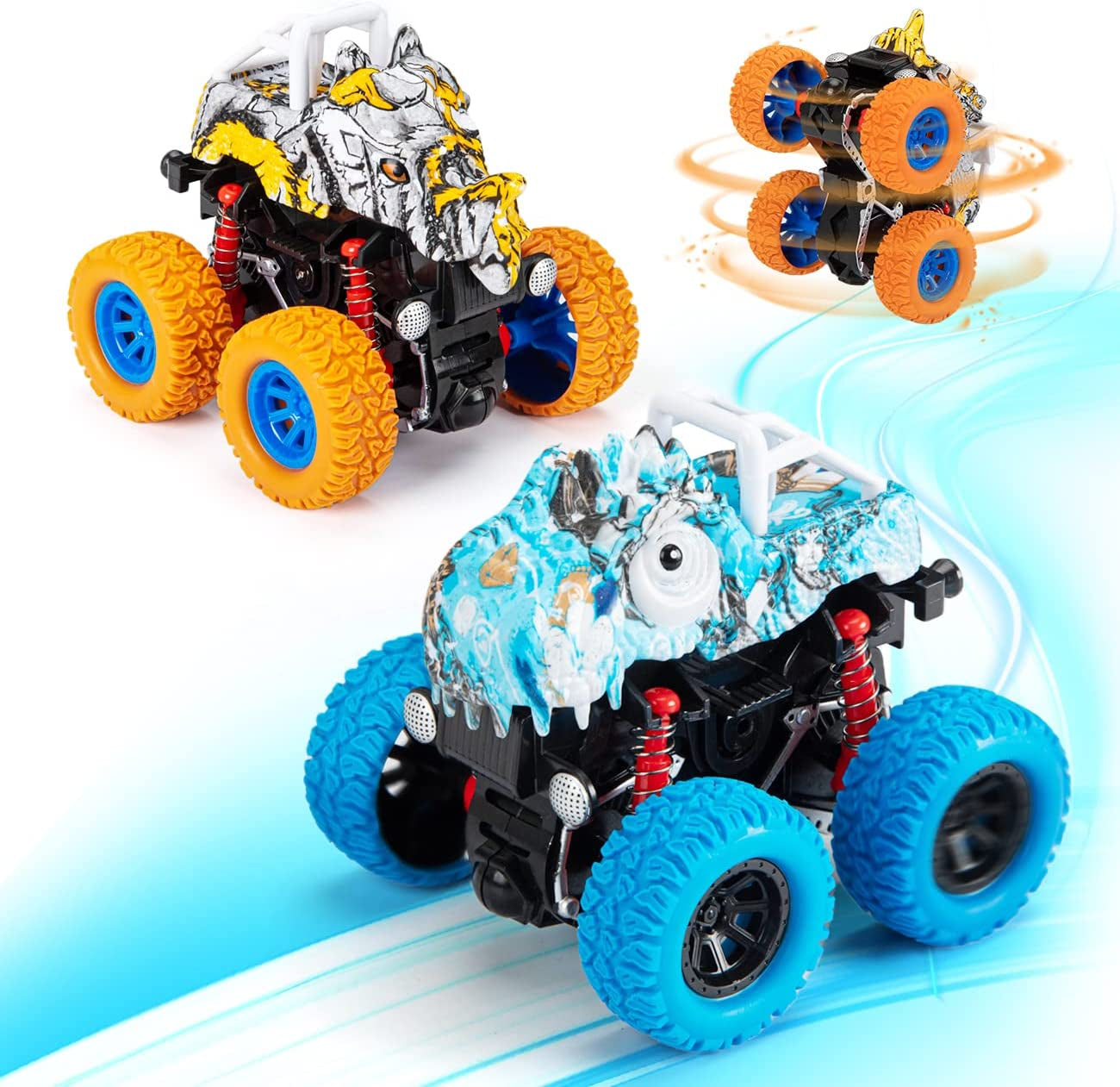 2-Pack Double-Directions Push and Go Dinosaur Vehicles Toys Sets for Kids