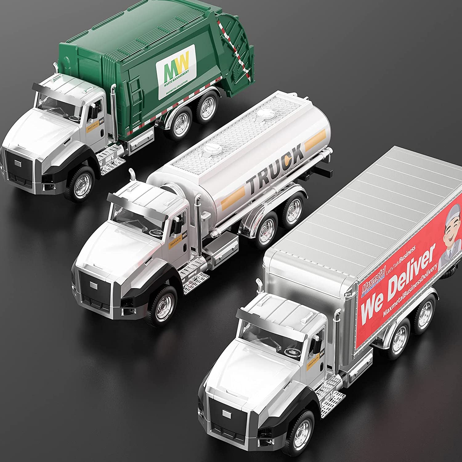 3 Pack of Diecast Engineering Construction Vehicles, Dump Truck, Digger, Mixer Truck, 1/50 Scale Metal Collectible Model Cars, Pull Back Car Toys with Opening Doors for Boys and Girls