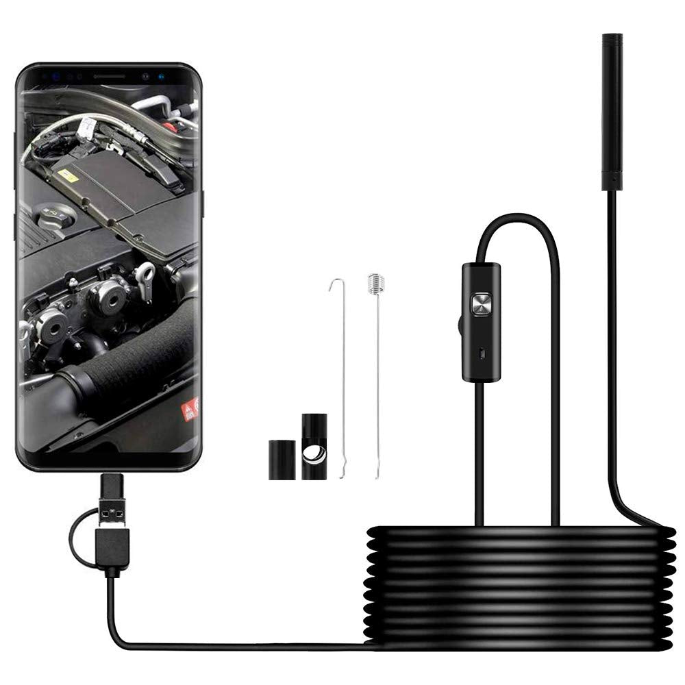 Endoscope IP67 Waterproof Borescope Inspection HD Camera for Android(Type C/Mirco/Usb), Semi-Rigid Snake Camera with 6 LED Lights for HAVC, Sewer, Drain, Pipe, Automotive (Hard Line)