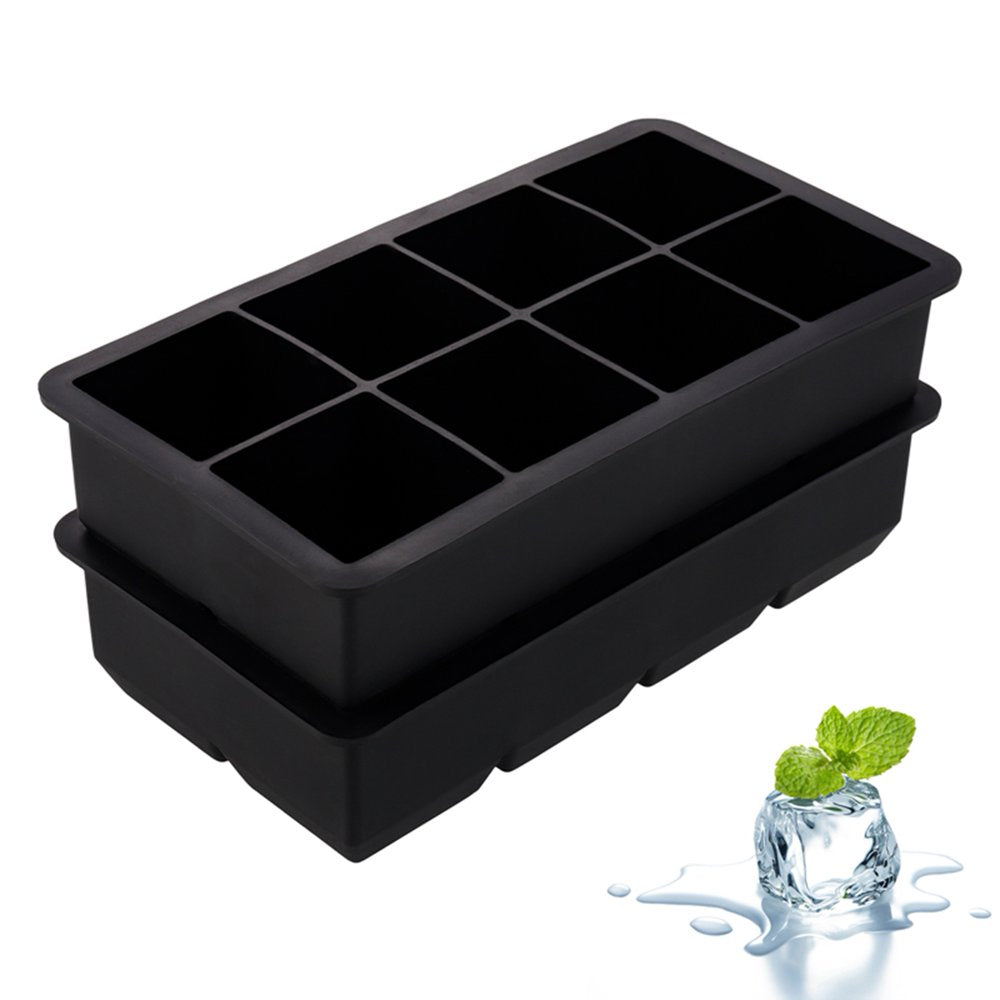 2Pcs Large Ice Cube Tray, Silicone Square Ice Cube Tray, Easy Release Ice Cube Mold for Whiskey and Cocktail