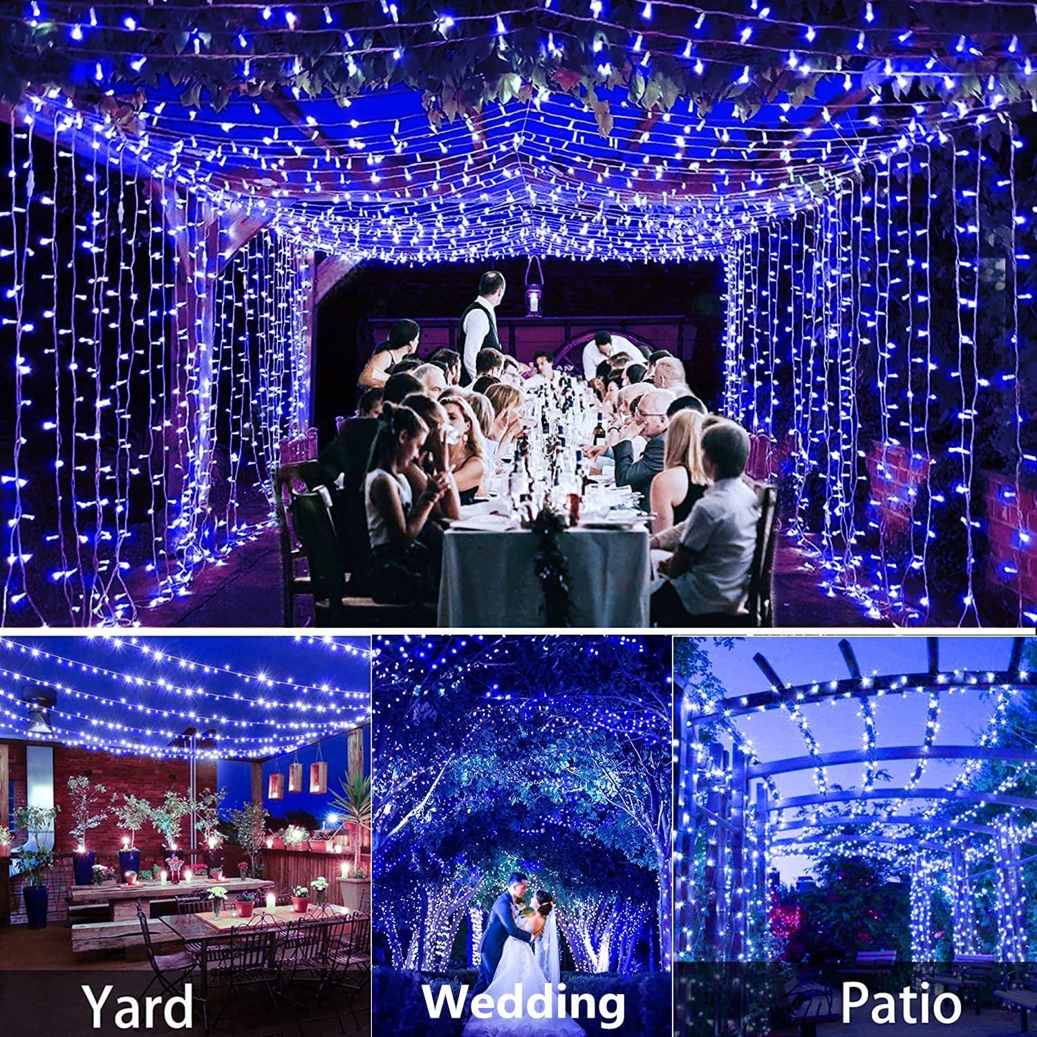 Curtain Lights String, 7.9x5.9Ft 144 LED Waterproof Hanging Fairy Lights, USB-Powered Twinkle Lights with Remote for Bedroom/Wedding/Wall Decor, Blue