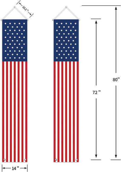 4th of July Decorations Outdoor - Hanging American Flag Banners Stars and Stripes Porch Sign -Patriotic Decor Party Supplies for July Fourth Memorial Day Independence Labor - Red White Blue (2 Pcs)