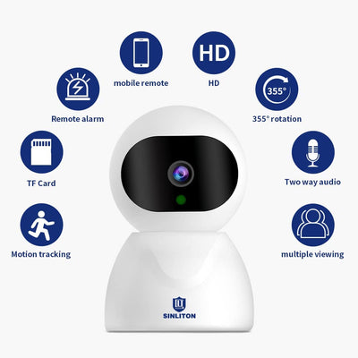 Sinliton Indoor/Home Monitor Pan-Tilt 360° View Security Cameras, 1080P Baby Monitor, 2.4G WiFi pet Camera, Motion Detection Alarm, 2 Way Audio, SD/Cloud Storage