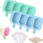 Popsicle Molds Set of 2, Ice Pop Molds Silicone 4 Cavities Ice Cream Mold Oval Cake Pop Mold with 50 Wooden Sticks for DIY Popsicle, Clear