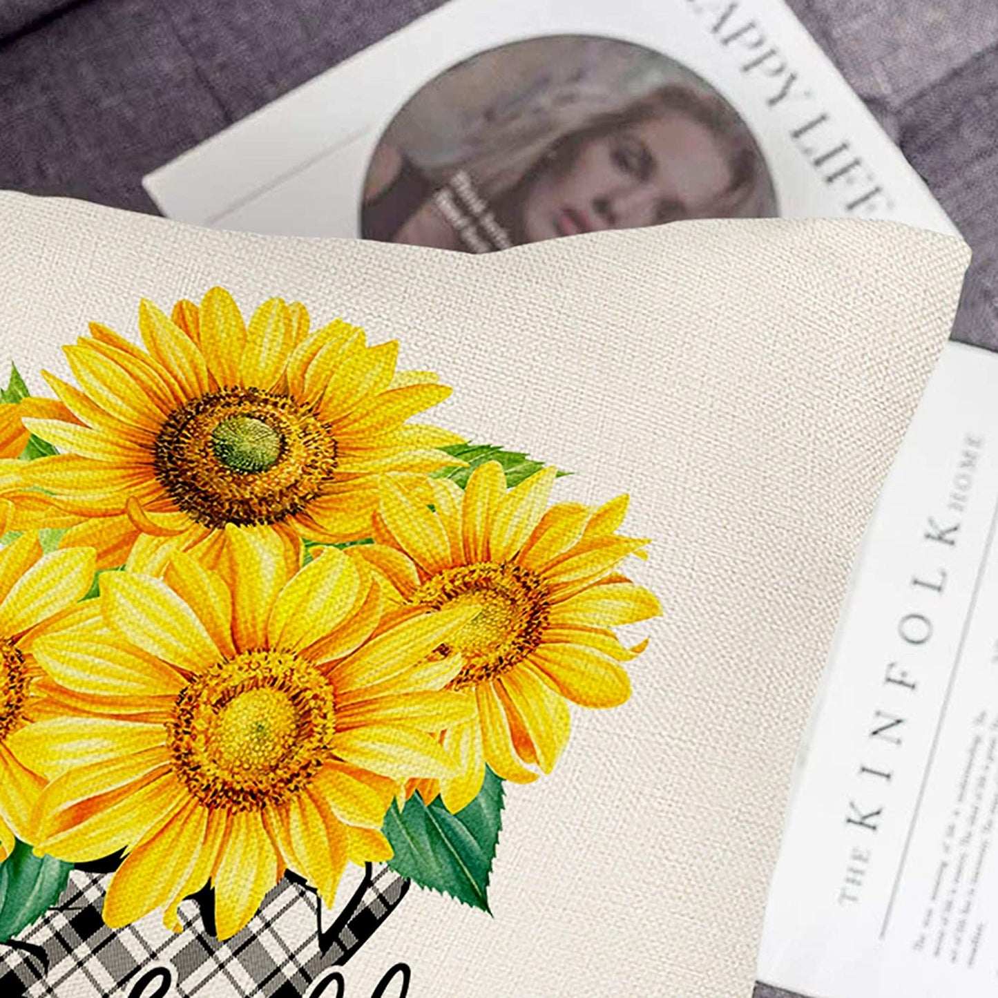 Set of 4 Decorative Farmhouse Pillow Cover - Sunflowers