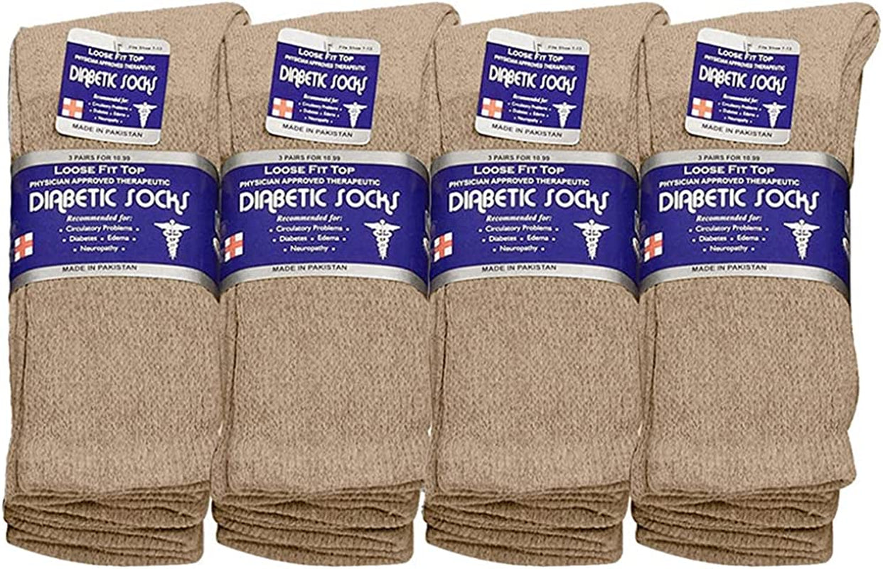 Physicians Approved Diabetic Socks Crew Unisex 3, 6 or 12-Pack