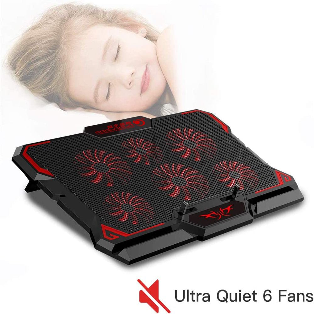 15.6"-17.3" Laptop Cooling Pad with 6 Quiet Fans 2 USB Port